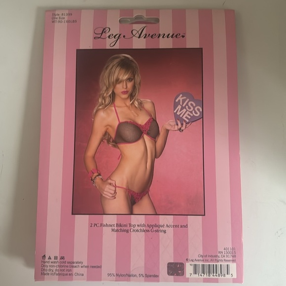 Leg Avenue Fishnet Bikini Top & Crotchless G-String Lingerie Set - Picture 3 of 4